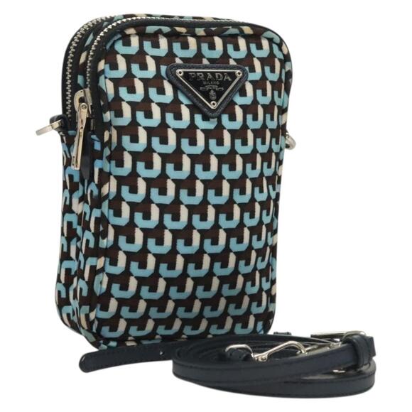 PRADA Shoulder Bag Nylon Blue Silver - Picture 1 of 12